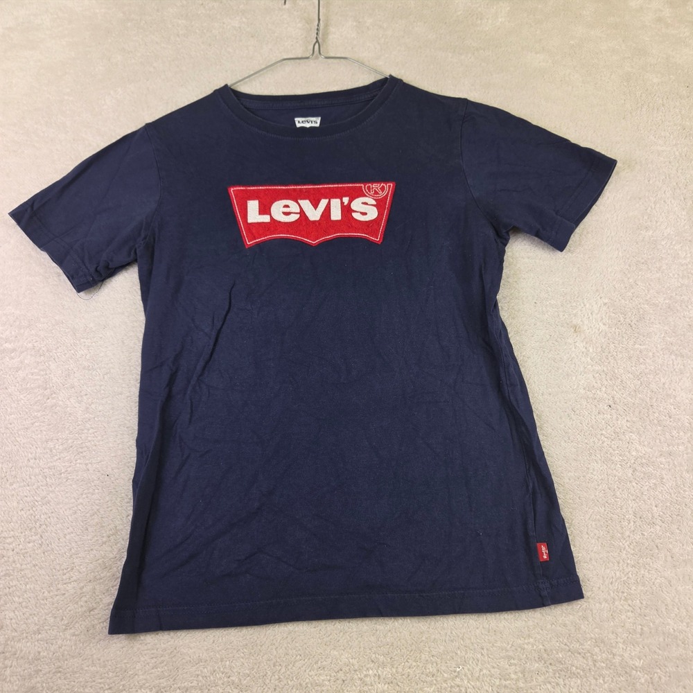 Levis Boys Large Navy Blue Batwing Logo Graphic T-Shirt Short Sleeve Tee⁶6